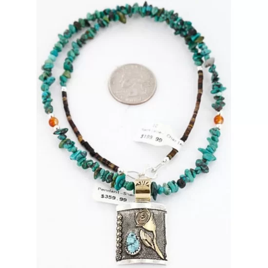 .925 Sterling Silver and 12kt Gold Filled Handmade Rose Certified Authentic Navajo Turquoise Native American Necklace 371034774078 .925 Sterling Silver and 12kt Gold Filled Handmade Rose Certified Authentic Navajo Turquoise Native American Necklace 371034774078