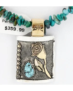 .925 Sterling Silver and 12kt Gold Filled Handmade Rose Certified Authentic Navajo Turquoise Native American Necklace 371034774078