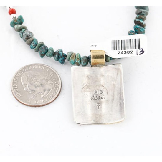 .925 Sterling Silver and 12kt Gold Filled Handmade Sun Face Certified Authentic Navajo Turquoise Native American Necklace 390839495772 .925 Sterling Silver and 12kt Gold Filled Handmade Sun Face Certified Authentic Navajo Turquoise Native American Necklace 390839495772