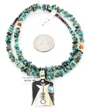 .925 Sterling Silver and 12kt Gold Filled Handmade TEEPEE Certified Authentic Navajo Turquoise Native American Necklace 390823878558