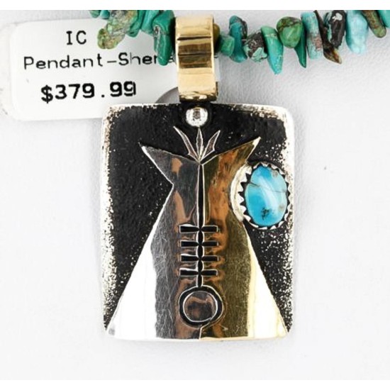 .925 Sterling Silver and 12kt Gold Filled Handmade TEEPEE Certified Authentic Navajo Turquoise Native American Necklace 390823878558 .925 Sterling Silver and 12kt Gold Filled Handmade TEEPEE Certified Authentic Navajo Turquoise Native American Necklace 390823878558