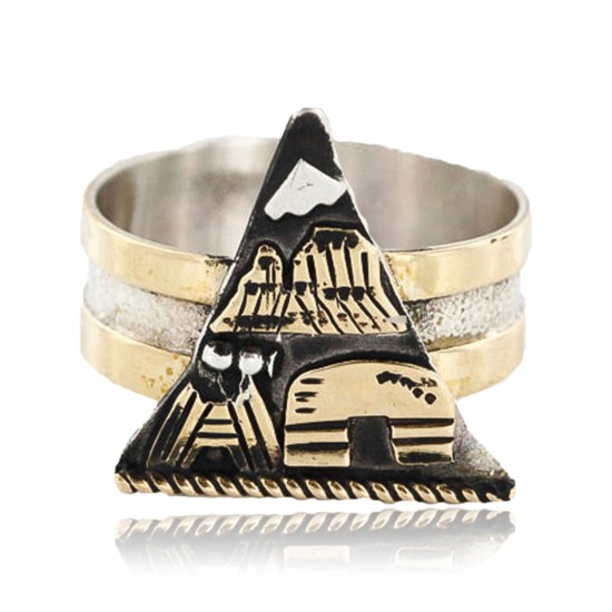.925 Sterling Silver and 12kt Gold Filled HandmadeORYTELLER Certified Authentic Navajo Turquoise Native American Ring  371013501894