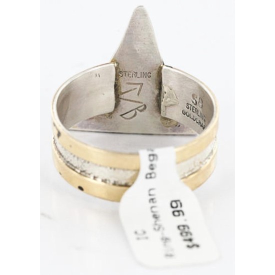 .925 Sterling Silver and 12kt Gold Filled HandmadeORYTELLER Certified Authentic Navajo Turquoise Native American Ring  371013501894