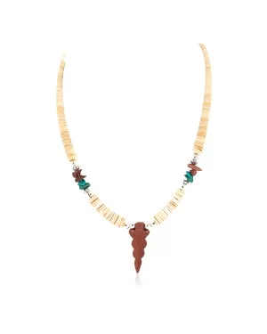 .925 Sterling Silver Arrow Certified Authentic Navajo Natural Turquoise Goldstone Graduated Melon Shell Native American Necklace 24512-10