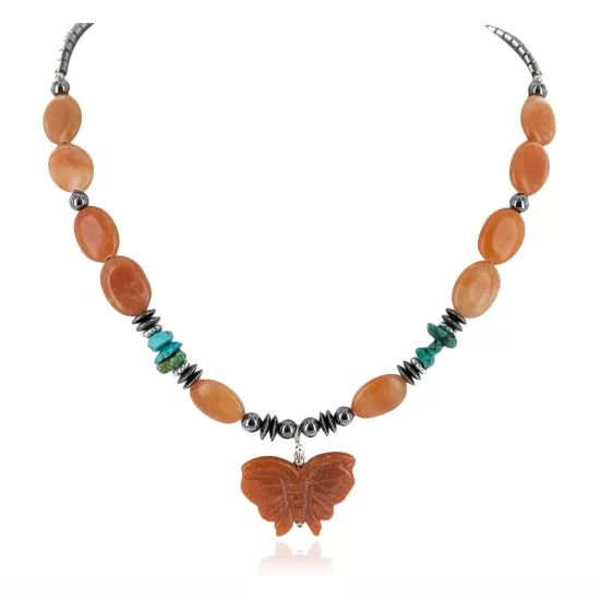 .925 Sterling Silver Butterfly Certified Authentic Navajo Natural Turquoise Agate Hematite Native American Necklace 750209-2 .925 Sterling Silver Butterfly Certified Authentic Navajo Natural Turquoise Agate Hematite Native American Necklace 750209-2