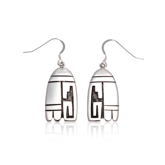 .925 Sterling Silver Certified Authentic Handmade Hopi Native American Earrings 13239