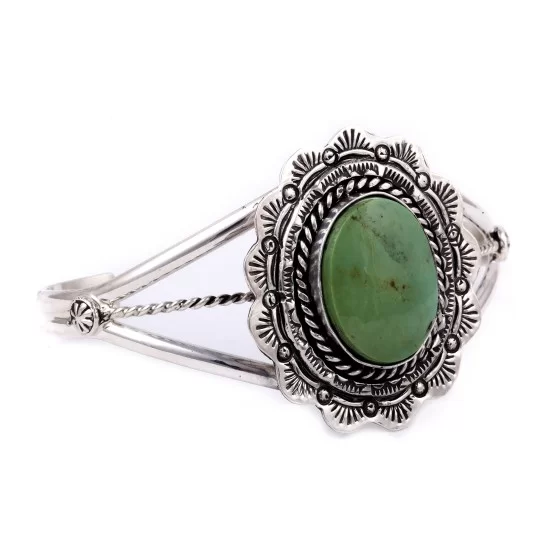 .925 Sterling Silver Handmade Navajo Turquoise Cuff Bracelet 24544