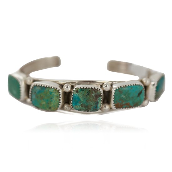 .925 Sterling Silver Certified Authentic Handmade Navajo Natural Turquoise Native American Bracelet 92002-1