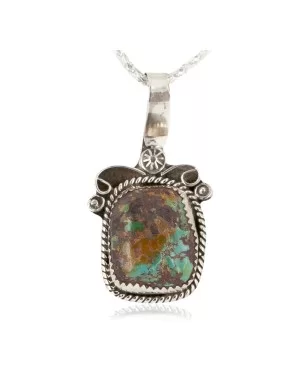 .925 Sterling Silver Certified Authentic Handmade Navajo Natural Turquoise Native American Necklace 12816-3