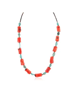 .925 Sterling Silver Certified Authentic Navajo Coral and Natural Turquoise Native American Necklace 17075 .925 Sterling Silver Certified Authentic Navajo Coral and Natural Turquoise Native American Necklace 17075
