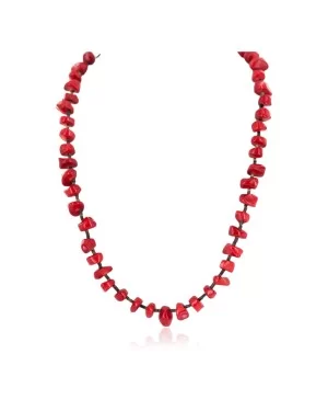 .925 Sterling Silver Certified Authentic Navajo Coral Native American Necklace 24513