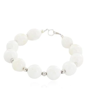 .925 Sterling Silver Certified Authentic Navajo Natural Agate Native American Bracelet 13038-11
