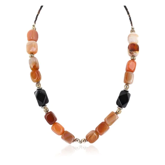 .925 Sterling Silver Certified Authentic Navajo Natural Carnelian Black Onyx Native American Necklace 750247 .925 Sterling Silver Certified Authentic Navajo Natural Carnelian Black Onyx Native American Necklace 750247