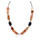 .925 Sterling Silver Certified Authentic Navajo Natural Carnelian Black Onyx Native American Necklace 750247