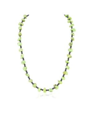 .925 Sterling Silver Certified Authentic Navajo Natural Gaspeite Hematite Native American Necklace 24511-6