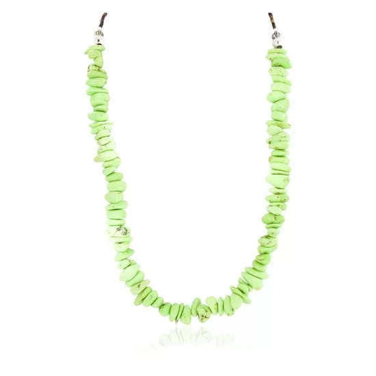 .925 Sterling Silver Certified Authentic Navajo Natural Gaspeite Native American Necklace 18265-1