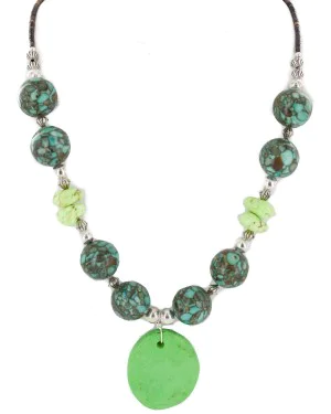 .925 Sterling Silver Certified Authentic Navajo Natural Gaspeite Native American Necklace 750212
