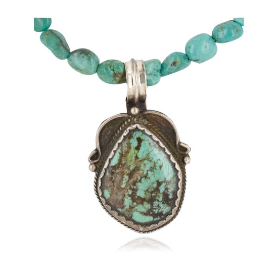 .925 Sterling Silver Certified Authentic Navajo Natural Mountain and Turquoise Amethyst Native American Necklace 15003-24-15762-2