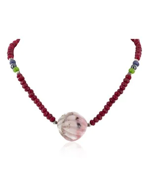 .925 Sterling Silver Certified Authentic Navajo Natural Ruby Opalite Sapphire Jade Hematite Native American Necklace  15768