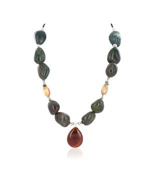 .925 Sterling Silver Certified Authentic Navajo Natural Turquoise Agate Native American Necklace 24514-4