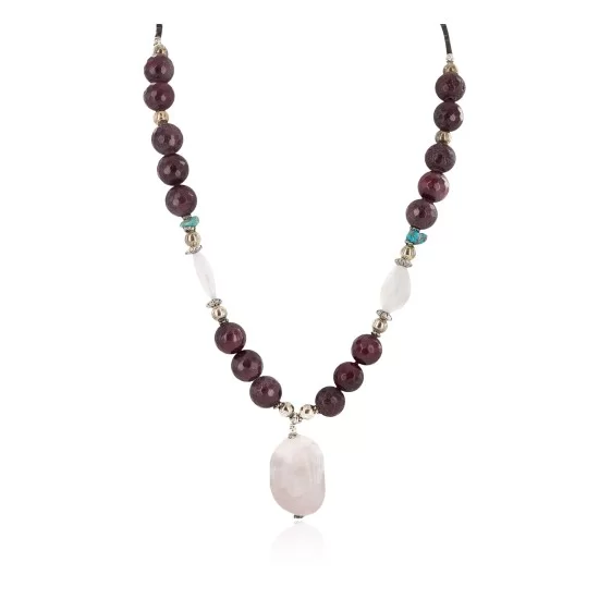 .925 Sterling Silver Certified Authentic Navajo Natural Turquoise Agate Pink Quartz Native American Necklace 750224-6 .925 Sterling Silver Certified Authentic Navajo Natural Turquoise Agate Pink Quartz Native American Necklace 750224-6
