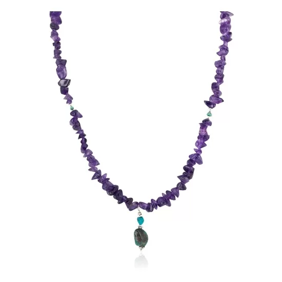 .925 Sterling Silver Certified Authentic Navajo Natural Turquoise Amethyst Native American Necklace 750232-1 .925 Sterling Silver Certified Authentic Navajo Natural Turquoise Amethyst Native American Necklace 750232-1