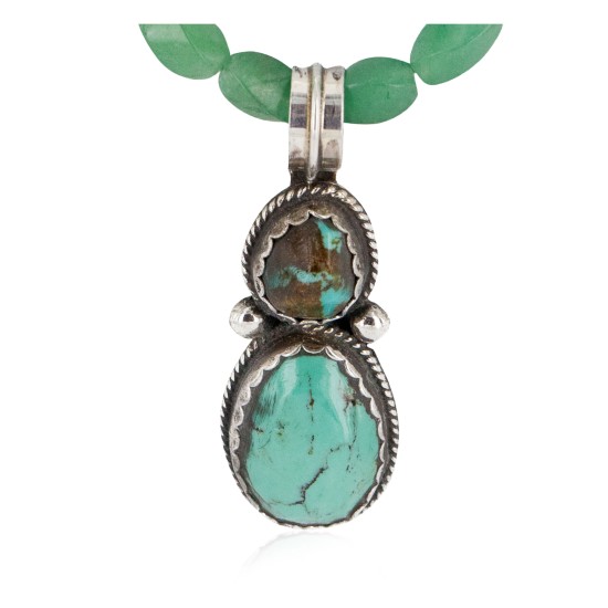 .925 Sterling Silver Certified Authentic Navajo Natural Turquoise and Jade Native American Necklace 740104-83-15814 .925 Sterling Silver Certified Authentic Navajo Natural Turquoise and Jade Native American Necklace 740104-83-15814