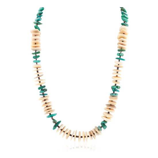 .925 Sterling Silver Certified Authentic Navajo Natural Turquoise and Melon Shell Native American Necklace 15567-08 .925 Sterling Silver Certified Authentic Navajo Natural Turquoise and Melon Shell Native American Necklace 15567-08