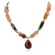 .925 Sterling Silver Certified Authentic Navajo Natural Turquoise Carnelian Tigers Eye Native American Necklace 750207-4