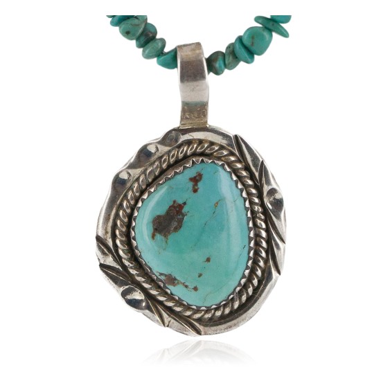 .925 Sterling Silver Certified Authentic Navajo Natural Turquoise Coral Native American Necklace  12554-2-15771
