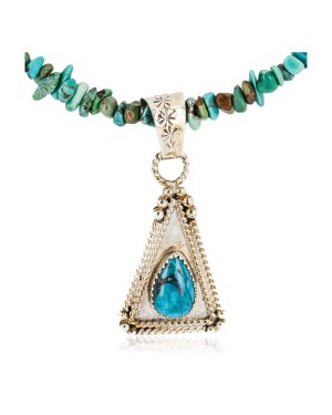 .925 Sterling Silver Certified Authentic Navajo Natural Turquoise Coral Native American Necklace 18190-3-1601