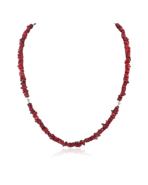 .925 Sterling Silver Certified Authentic Navajo Natural Turquoise Coral Native American Necklace 750223