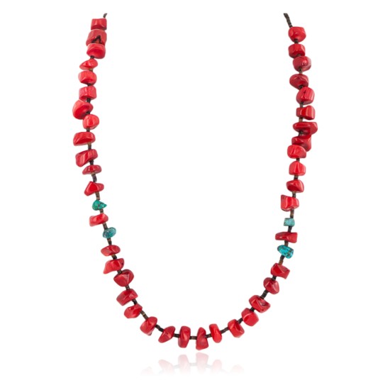 .925 Sterling Silver Certified Authentic Navajo Natural Turquoise Coral Native American Necklace 750232-4 .925 Sterling Silver Certified Authentic Navajo Natural Turquoise Coral Native American Necklace 750232-4
