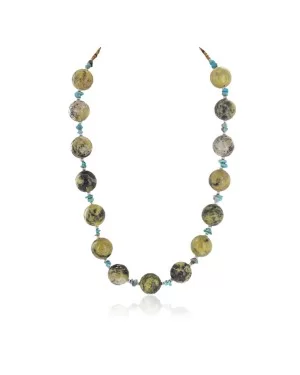 .925 Sterling Silver Certified Authentic Navajo Natural Turquoise Green Jasper Native American Necklace 750209-3