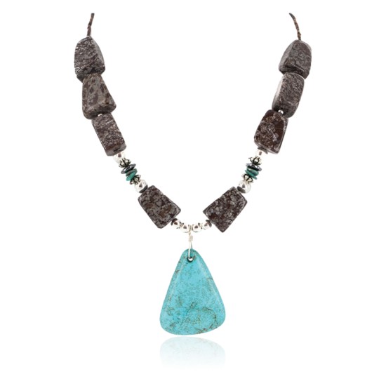 .925 Sterling Silver Certified Authentic Navajo Natural Turquoise Hematite Jasper Native American Necklace 25338-7 .925 Sterling Silver Certified Authentic Navajo Natural Turquoise Hematite Jasper Native American Necklace 25338-7