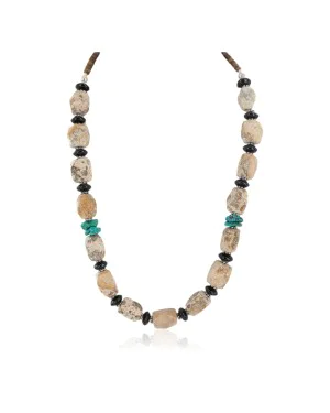 .925 Sterling Silver Certified Authentic Navajo Natural Turquoise Jasper Black Onyx Native American Necklace 750209-5