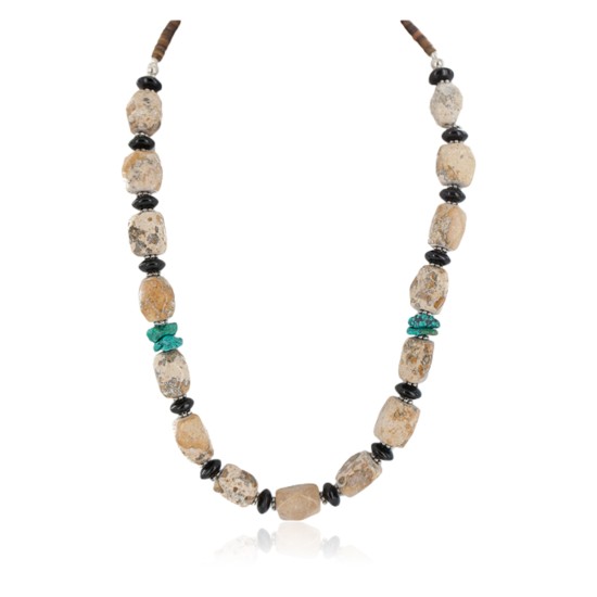 .925 Sterling Silver Certified Authentic Navajo Natural Turquoise Jasper Black Onyx Native American Necklace 750209-5 .925 Sterling Silver Certified Authentic Navajo Natural Turquoise Jasper Black Onyx Native American Necklace 750209-5