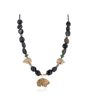 .925 Sterling Silver Certified Authentic Navajo Natural Turquoise Jasper Blue Tigers Eye Heishi Native American Necklace 750232-2