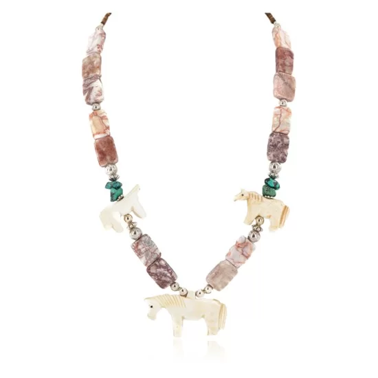 .925 Sterling Silver Certified Authentic Navajo Natural Turquoise Jasper Bone Native American Necklace 750227-4 .925 Sterling Silver Certified Authentic Navajo Natural Turquoise Jasper Bone Native American Necklace 750227-4