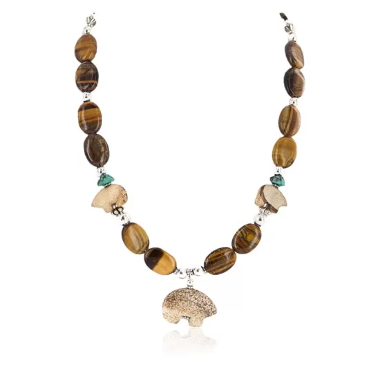 .925 Sterling Silver Certified Authentic Navajo Natural Turquoise Jasper Tigers Eye Heishi Native American Necklace 25342-1 .925 Sterling Silver Certified Authentic Navajo Natural Turquoise Jasper Tigers Eye Heishi Native American Necklace 25342-1