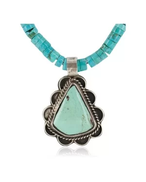 .925 Sterling Silver Certified Authentic Navajo Natural Turquoise Native American Necklace 14798-5-15398 .925 Sterling Silver Certified Authentic Navajo Natural Turquoise Native American Necklace 14798-5-15398
