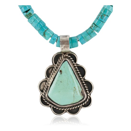 .925 Sterling Silver Certified Authentic Navajo Natural Turquoise Native American Necklace 14798-5-15398 .925 Sterling Silver Certified Authentic Navajo Natural Turquoise Native American Necklace 14798-5-15398