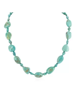 .925 Sterling Silver Certified Authentic Navajo Natural Turquoise Native American Necklace 15357-22