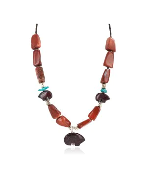 .925 Sterling Silver Certified Authentic Navajo Natural Turquoise Red Jasper Heishi Native American Necklace 750227-5
