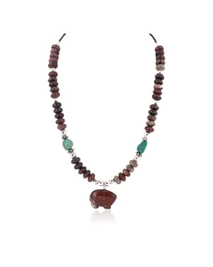 .925 Sterling Silver Certified Authentic Navajo Natural Turquoise Red Jasper Heishi Native American Necklace 750230-3