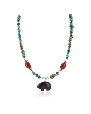 .925 Sterling Silver Certified Authentic Navajo Natural Turquoise Red Jasper Native American Necklace  750226-3