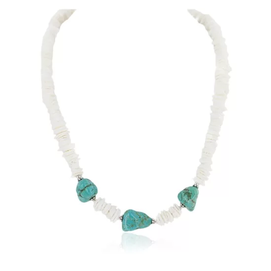 .925 Sterling Silver Certified Authentic Navajo Natural Turquoise Shell Native American Necklace 750230-10 .925 Sterling Silver Certified Authentic Navajo Natural Turquoise Shell Native American Necklace 750230-10