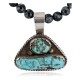 .925 Sterling Silver Certified Authentic Navajo Natural Turquoise Snowflake Obsidian Native American Necklace 740105-14-15786