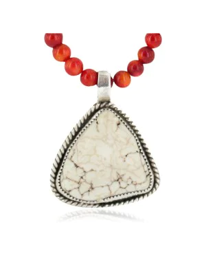 .925 Sterling Silver Certified Authentic Navajo Natural White Buffalo and Coral Native American Necklace & Pendant 18280-1-95001 .925 Sterling Silver Certified Authentic Navajo Natural White Buffalo and Coral Native American Necklace & Pendant 18280-1-95001