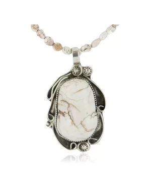 .925 Sterling Silver Certified Authentic Navajo Natural White Buffalo Native American Necklace 18279-1-15975-8